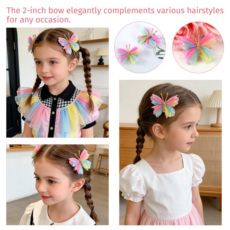 Aeaocvo 2 Pcs Tulle Mesh Hair Bow Pins, Colorful Butterfly Hair Accessories, Birthday Dress Outfit Decor Accessories Gift for Teens Toddler Girls Children Kids Women - Image 3
